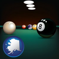 alaska map icon and a billiards table at a recreation facility