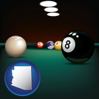 arizona map icon and a billiards table at a recreation facility