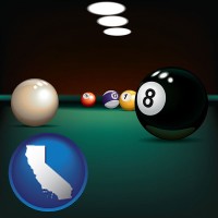 california map icon and a billiards table at a recreation facility