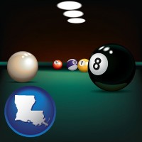 louisiana map icon and a billiards table at a recreation facility