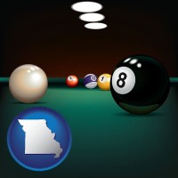 missouri map icon and a billiards table at a recreation facility