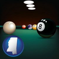 mississippi map icon and a billiards table at a recreation facility