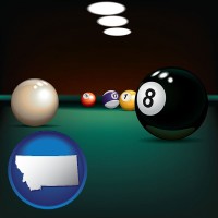 montana map icon and a billiards table at a recreation facility