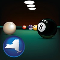 new-york map icon and a billiards table at a recreation facility