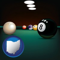 ohio map icon and a billiards table at a recreation facility