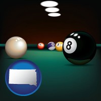 south-dakota map icon and a billiards table at a recreation facility