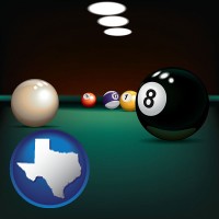 texas map icon and a billiards table at a recreation facility