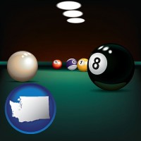 washington map icon and a billiards table at a recreation facility