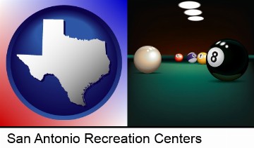 a billiards table at a recreation facility in San Antonio, TX