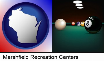 a billiards table at a recreation facility in Marshfield, WI